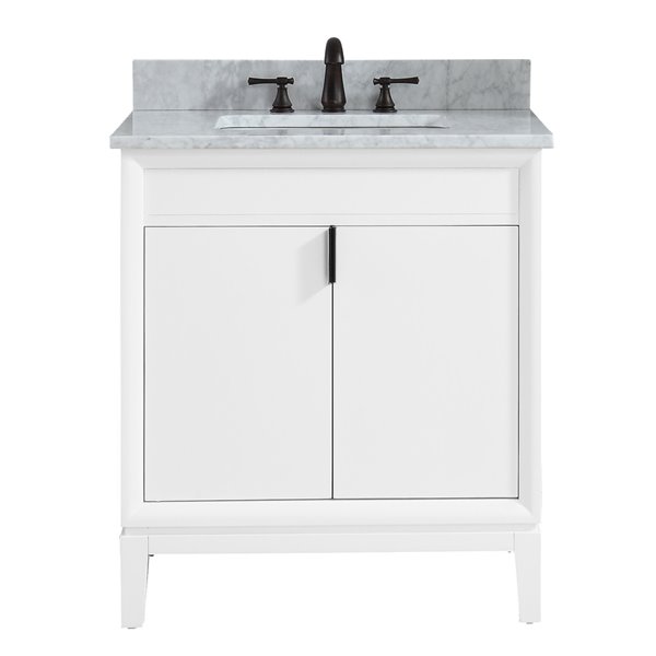 Meuble-lavabo simple Emma d'Avanity de 31 po gris blanc avec comptoir en marbre de Carrare