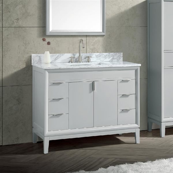 Meuble-lavabo simple Emma d'Avanity de 43 po gris tourterelle avec comptoir en marbre de Carrare