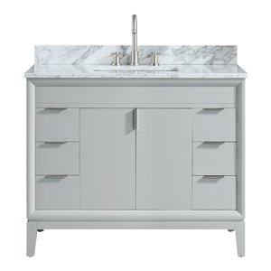 Meuble-lavabo simple Emma d'Avanity de 43 po gris tourterelle avec comptoir en marbre de Carrare