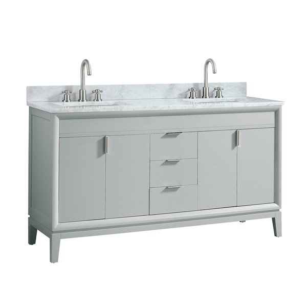 Avanity Emma 61-in Dove Grey Double Sink Bathroom Vanity with Carrera White Marble Top