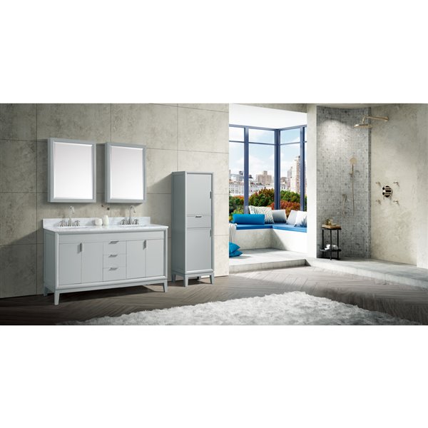 Avanity Emma 61-in Dove Grey Double Sink Bathroom Vanity with Carrera White Marble Top