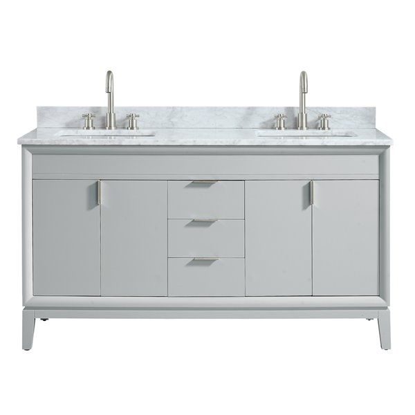 Avanity Emma 61-in Dove Grey Double Sink Bathroom Vanity with Carrera White Marble Top