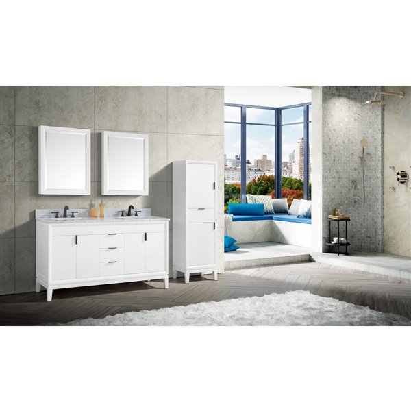 Meuble-lavabo double Emma d'Avanity de 61 po blanc avec comptoir en marbre de Carrare