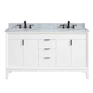 Avanity Emma 61-in White Double Sink Bathroom Vanity with Carrera White Marble Top