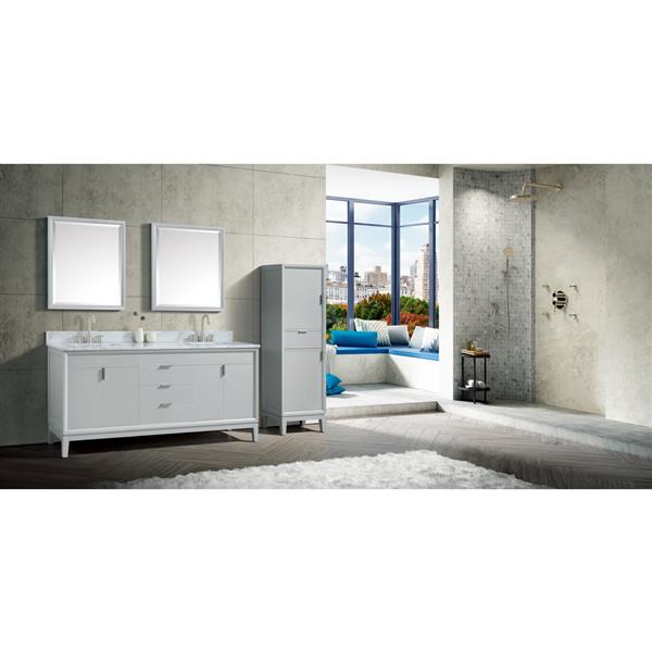 Meuble-lavabo double Emma d'Avanity de 73 po gris tourterelle avec comptoir en marbre de Carrare