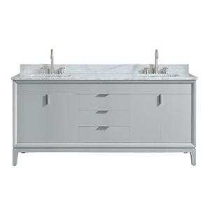 Meuble-lavabo double Emma d'Avanity de 73 po gris tourterelle avec comptoir en marbre de Carrare