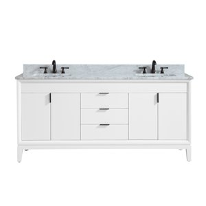 Meuble-lavabo double Emma d'Avanity de 73 po blanc avec comptoir en marbre de Carrare