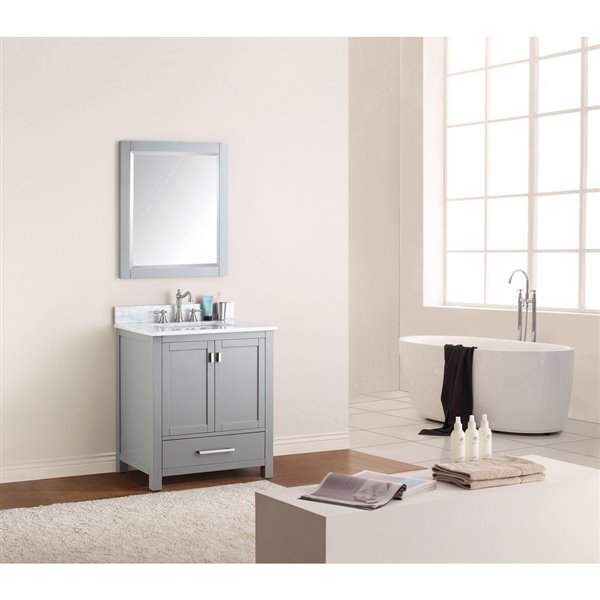 Avanity Modero 31-in Grey Single Sink with Carrera White Marble Sink Top Vanity