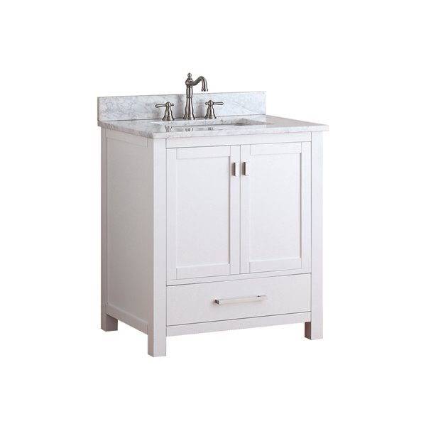 Avanity Modero 31-in White Single Sink with Carrera White Marble Sink Top Vanity