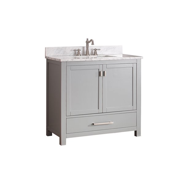 Meuble-lavabo simple gris Modero d'Avanity avec comptoir en marbre blanc de 37 po