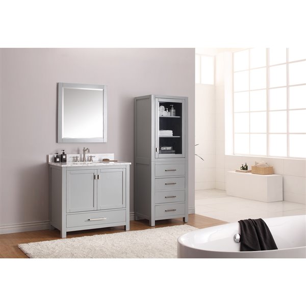 Meuble-lavabo simple gris Modero d'Avanity avec comptoir en marbre blanc de 37 po