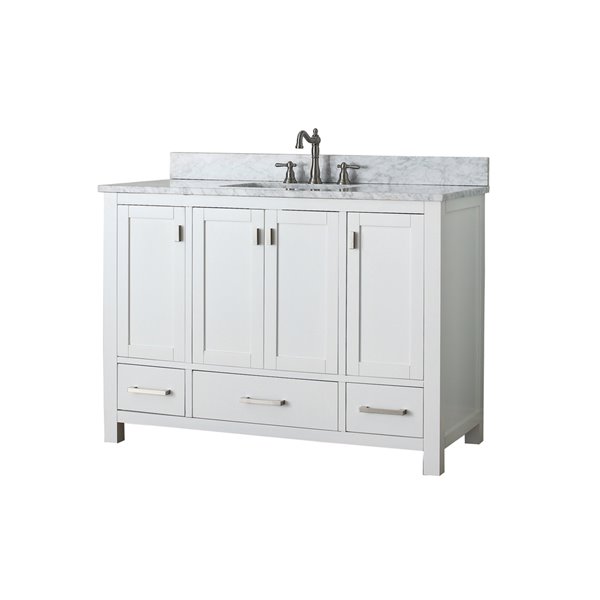 Meuble-lavabo simple blanc Modero d'Avanity avec comptoir en marbre blanc de Carrare de 49 po