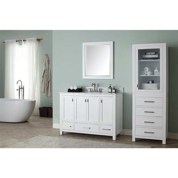 Meuble-lavabo simple blanc Modero d'Avanity avec comptoir en marbre blanc de Carrare de 49 po