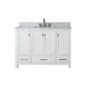 Meuble-lavabo simple blanc Modero d'Avanity avec comptoir en marbre blanc de Carrare de 49 po