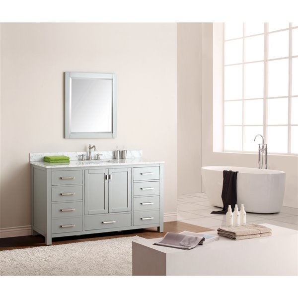 Avanity Modero 61-in Grey Single Sink Bathroom Vanity with Carrera Marble Countertop