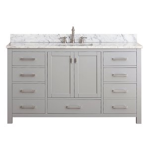 Avanity Modero 61-in Grey Single Sink Bathroom Vanity with Carrera Marble Countertop