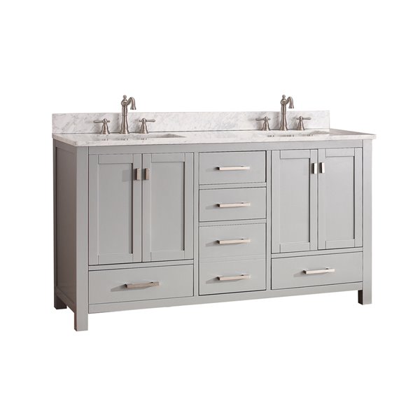 Avanity Modero 61-in Grey Double Sink Bathroom Vanity with Carrera Marble Countertop