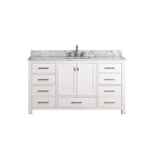 Avanity Modero 61-in White Single Sink Bathroom Vanity with Carrera Marble Countertop