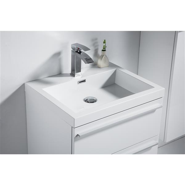 Meuble-lavabo simple blanc Rosalie par GEF avec comptoir en acrylique de 24 po