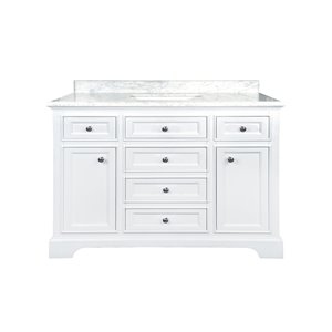 GEF Milanew White Single Sink Bathroom Vanity with White Carrara Marble Top 48-in