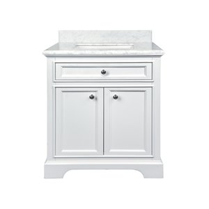 GEF Brielle 24-in White Single Sink Bathroom Vanity with White Carrara Marble Top 30-in
