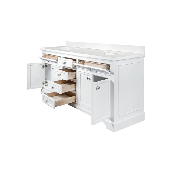 GEF Brielle 72in White Single Sink Bathroom Vanity with White Quartz