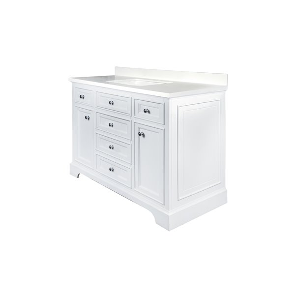 GEF Milanew 48-in Freestanding Bathroom Vanity in White with Solid White Quartz Countertop