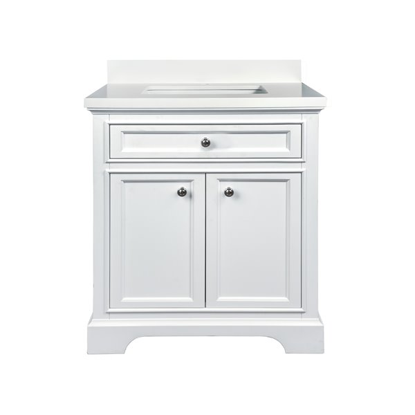 White Single Sink Bathroom Vanity, 30 Inch White Bathroom Vanity With Quartz Top