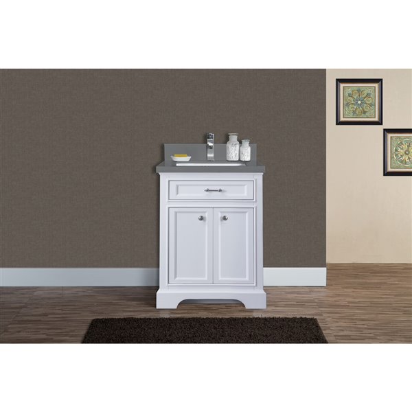 GEF Brielle 24-in White Single Sink Bathroom Vanity with Grey Quartz Top