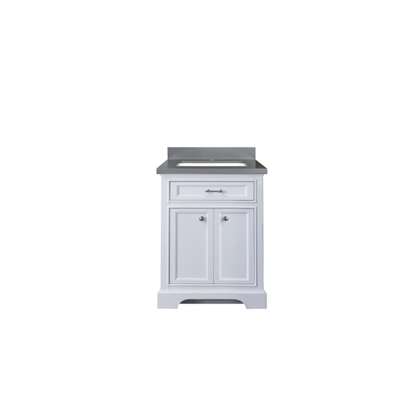 GEF Brielle 24-in White Single Sink Bathroom Vanity with Grey Quartz Top