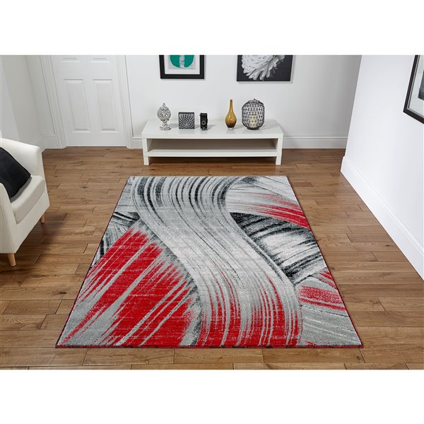 Tapis Mariah, 8 pix11 pi, gris/rouge