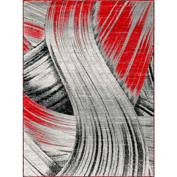 Tapis Mariah, 8 pix11 pi, gris/rouge