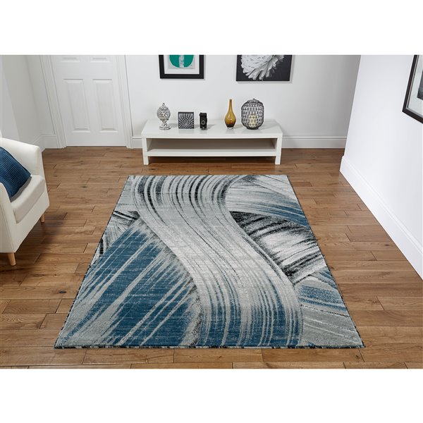 Tapis Evelyn, 2 pi x 3 pi, gris/bleu foncé