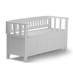 Simpli Home Acadian 45-Lbs, Heigth 25.50-In Length 48.80-In Depth 17-In White Wood Storage Indoor Bench