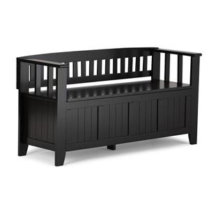 Simpli Home Acadian 45-Lbs, Heigth 25.50-In Length 48.80-In Depth 17-In Black Wood Storage Indoor Bench
