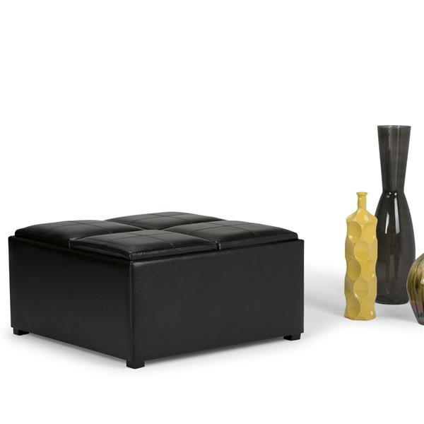 Simpli Home Avalon 35 In X 35 In X 18 In Midnight Black Coffee Table Storage Ottoman Rona