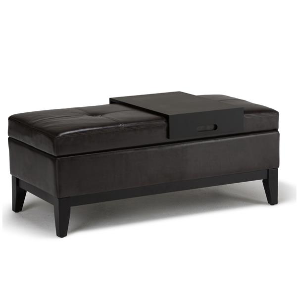 Simpli Home Oregon Tanners Brown, Brown Ottoman With Storage And Tray