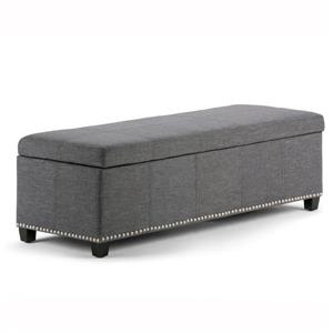 Simpli Home Kingsley 48-in x 17.7-in x 16.1-in Slate Grey Large Storage Ottoman Bench