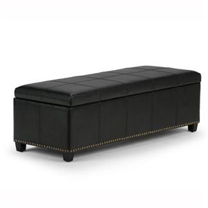 Simpli Home Kingsley 48-in x 17.7-in x 16.1-in Midnight Black Large Storage Ottoman Bench