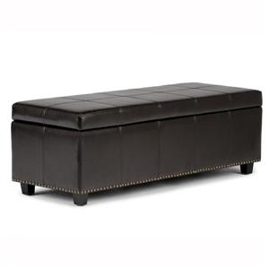 Simpli Home Kingsley 48-in x 17.7-in x 16.1-in Coffee Brown Large Storage Ottoman Bench