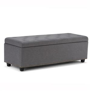 Simpli Home Hamilton 48-in x 17.7-in x 16.1-in Slate Gray Large Storage Ottoman Bench