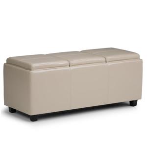 Simpli Home Avalon 42-in x 17-in x 17-in Satin Cream Extra Large Ottoman