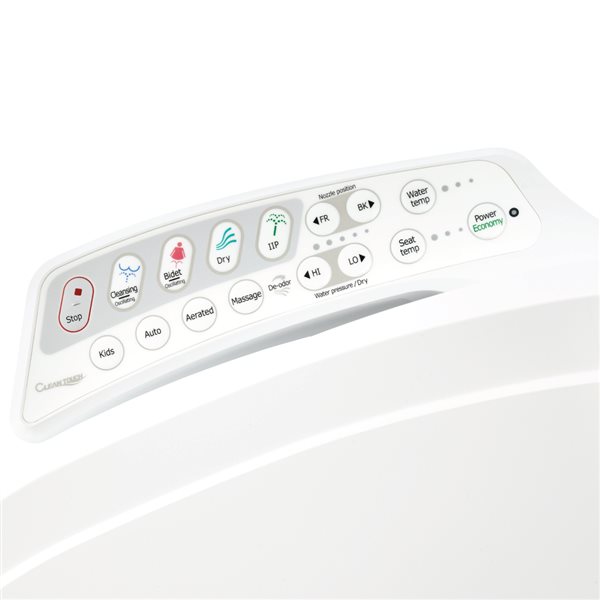 Cleantouch Bidet UB6235 Siège de toilette bidet électronique pour allongé avec télécommande à panneau latéral en blanc