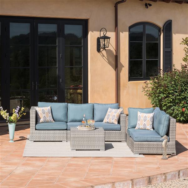Starsong Kavala 6 pc Grey & Blue Outdoor Sectional Seating Set
