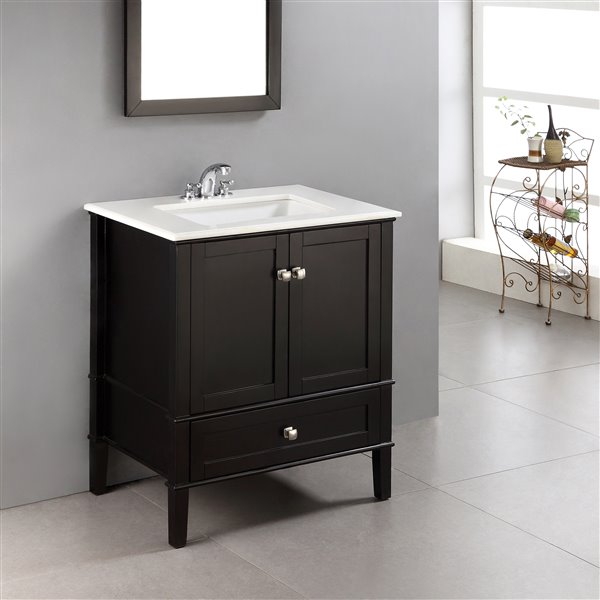 Simpli Home Chelsea 30 In Black Bathroom Vanity With Marble Top Rona