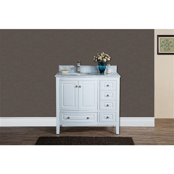 GEF Adelyn 36-in White Single Sink Bathroom Vanity with Marble Countertop