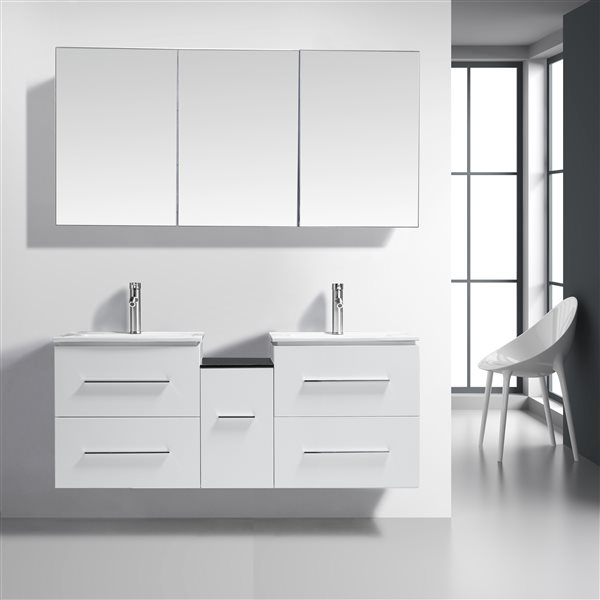 GEF Hadley 60-in White Double Sink Bathroom Vanity with Porcelain Top