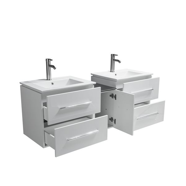GEF Hadley 60-in White Double Sink Bathroom Vanity with Porcelain Top