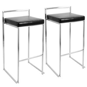 Tabourets empilables Fuji, chrome et noir, ensemble de 2