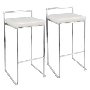 Tabourets empilables Fuji, blanc et chrome, ensemble de 2